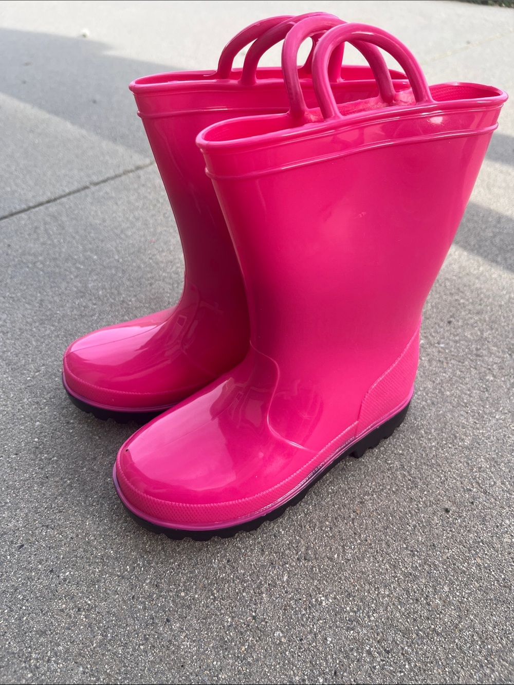 Bright Pink Kids Rain Boots with Pull Handles